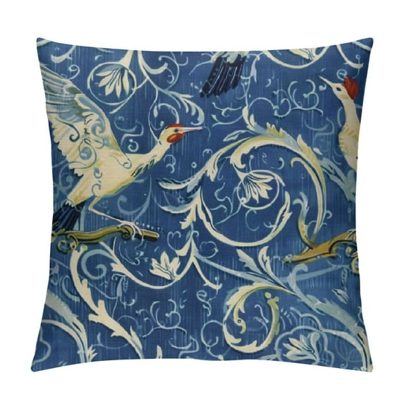 COMIO Chinoiserie Pillow Covers White Crane Blue Background Outdoor Pillows Throw Square Cushion Cover Decor for Bedroom Couch Bed Living Room Sofa Chair