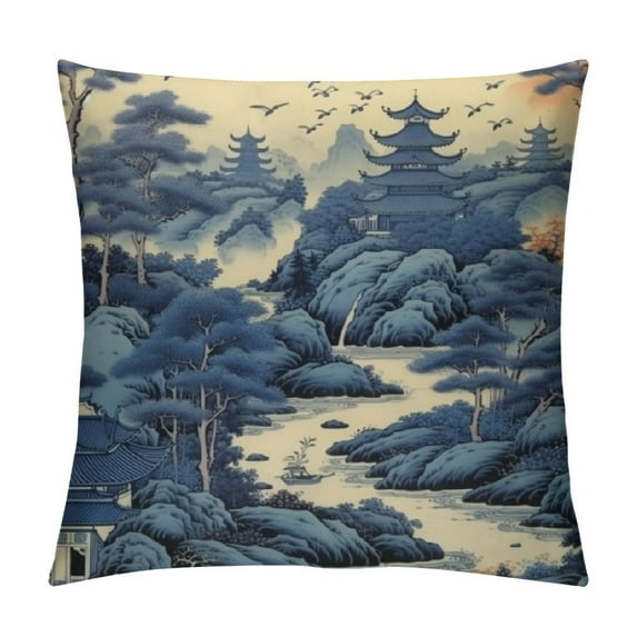 QZHH Chinoiserie Pillowcase Blue and White Porcelain Decorative Throw Pillow Covers Cushion for Home Bedroom Living Room Sofa Couch, Square,