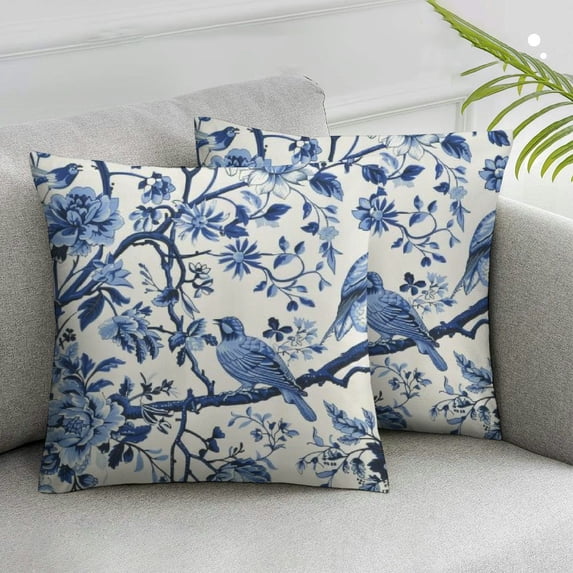 COMIO Chinoiserie Throw Pillow Covers Blue and White Home Decor, Floral Pillowcase Cushion Cover for Bed Sofa Couch,2 pcs White