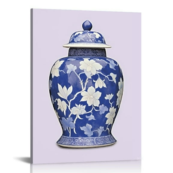 COMIO Chinoiserie Wall Art Print-- Bedroom or Study Decor -- Chinese Blue White Porcelain Vase Canvas Print