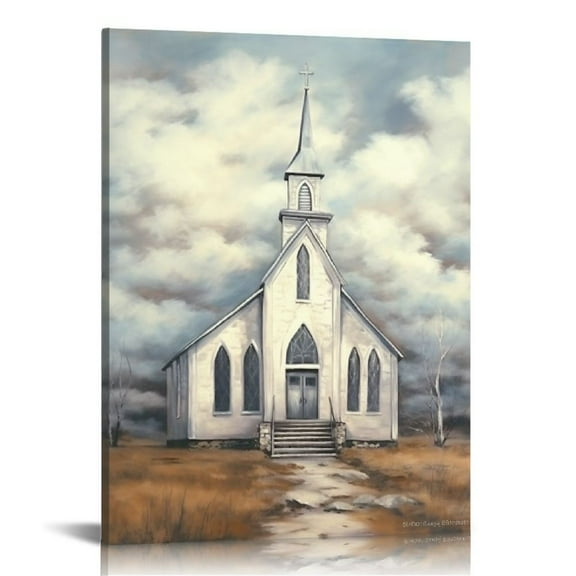 COMIO Christian Wall Art Country Church Canvas Decor Retro Rustic Church Painting Vintage Farmhouse Artwork Christian Pictures for Wall Religion Faith Framed Wall Decor for Living Room Bedroom