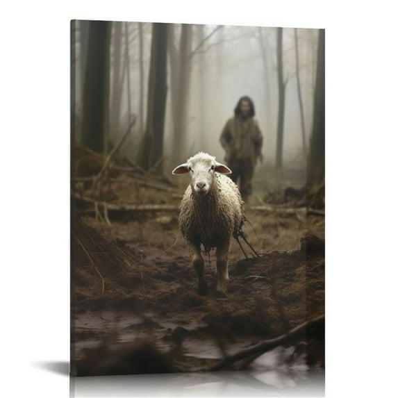 COMIO Christian Wall Art Jesus Chasing Lost Lamb Canvas Print Inspirational Wall Decor
