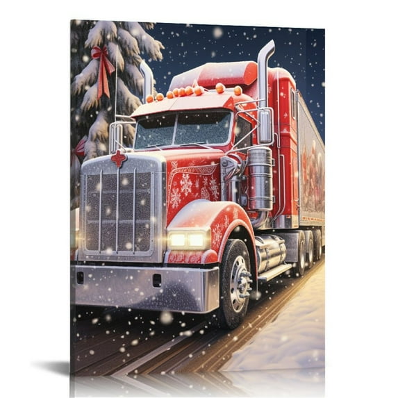 COMIO Christmas Canvas Wall Art with Wood Frames Art Works Winter Poster Prints Farmhouse Truck Dogs Hanging Wall Pictures Decoration for Holiday Living Room Bedroom Bathroom