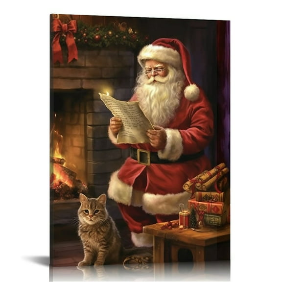 COMIO Christmas Decor Framed Canvas Wall Art, Winter Christmas Poster Picture Canvas Prints Artwork, Santa Claus Canvas Wall Art for Living Room Decor Bedroom Wall Decor