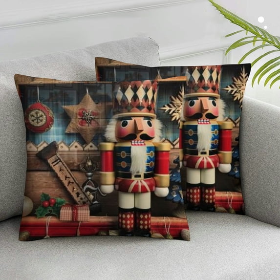 COMIO Christmas Nutcracker Soldier Pillow Covers Set of 2 Xmas Star ThrowPillow Covers Decorative Square Pillowcase Protector Cushion Case for Sofa Couch Bed Pillow Pillowcases White