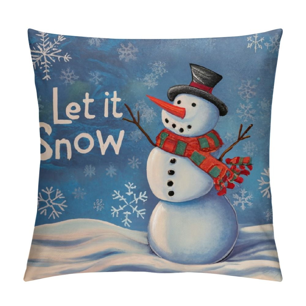 COMIO Christmas Pillow Cover Snowman Let It Snow Snowflake Decoration Holiday Farmhouse Winter