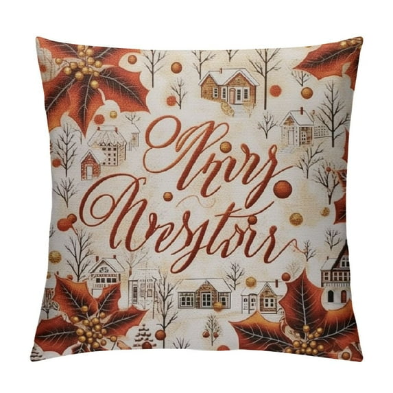 MLJA Christmas Pillow Covers Xmas Theme Vintage Berry Holly Leaves Happy New Year Pack of Cushion Couch Decorative washble Soft Pillow Covers Living Room Bedroom Dorm,White red,