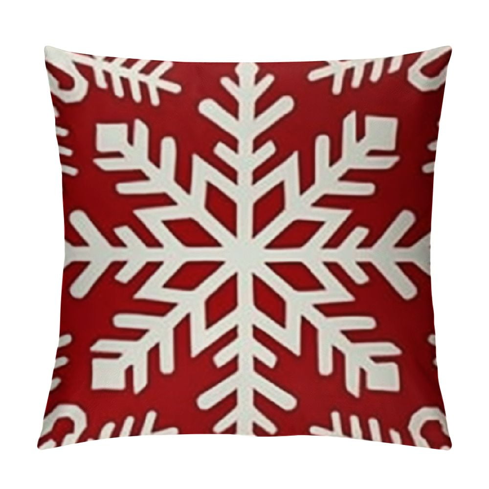 COMIO Christmas Snowflakes Throw Pillow Cover Beautiful Red Snowflakes Linen Cushion Cover for