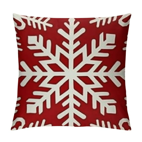 COMIO Christmas Snowflakes Throw Pillow Cover Beautiful Red Snowflakes Linen Cushion Cover for Sofa Bed Winter Soft Pillowcase