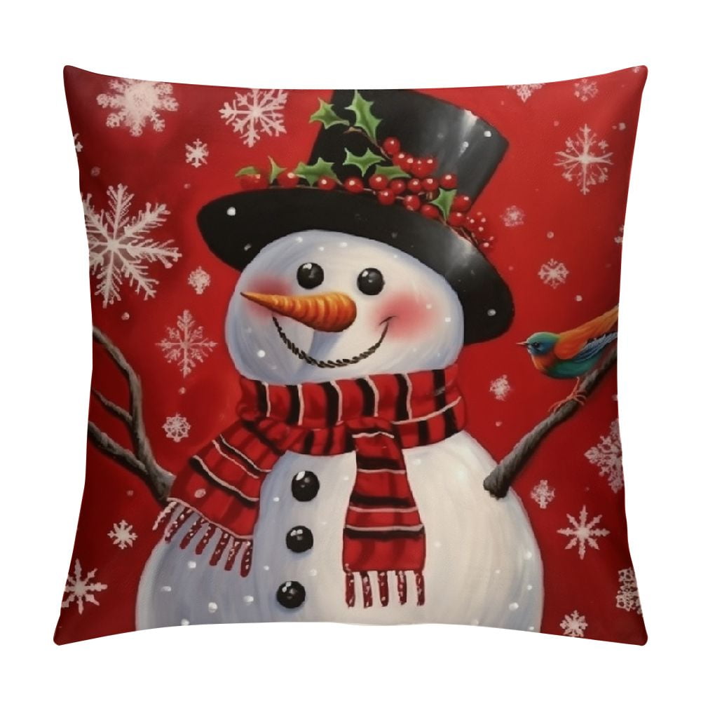 COMIO Christmas Snowman Throw Pillow Cover Winter Snow Cardinal Pillow