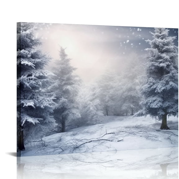 COMIO Christmas Tree Canvas Wall Art, Winter Snow Scene Poster Pictures for Christmas Wall Decoration, Shimmering Forest Canvas Christmas Trees Painting Framed Artwork for Living Room Decor