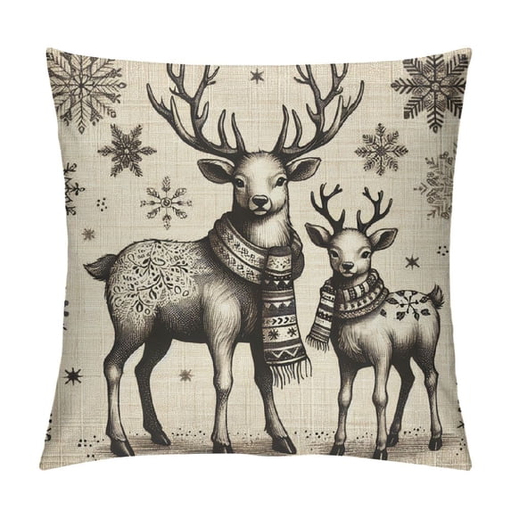 COMIO Christmas Tree Reindeer Truck Stripes Gray Throw Pillow Covers, Winter Holiday Cushion Case Decoration for Sofa Couch