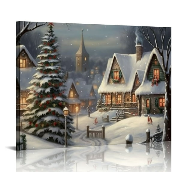 COMIO Christmas Wall Art Home Decor Santa Claus Reindeer with Sleigh Poster Canvas Print Christmas Tree Pictures Winter Wall Decor Gallery Living Room Bathroom Room Aesthetic