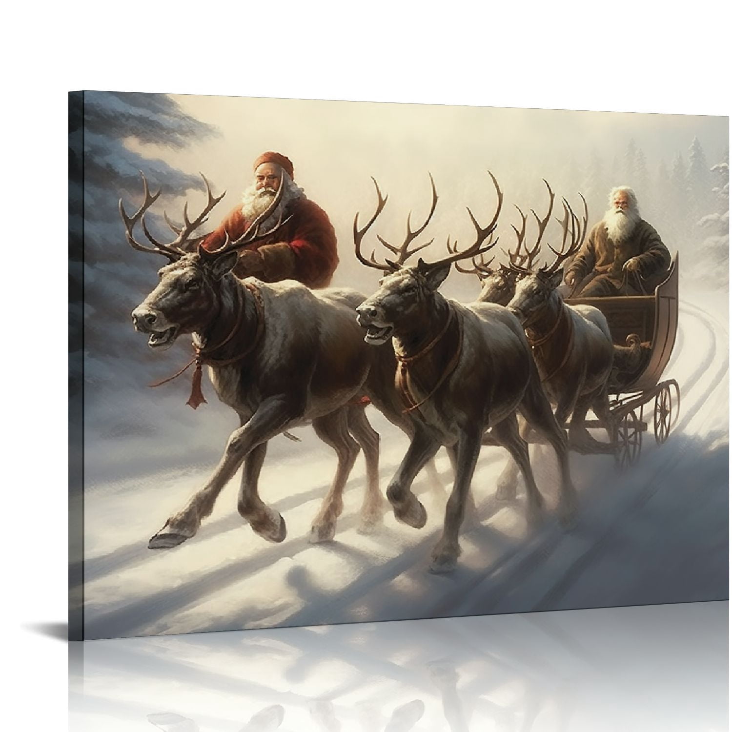 COMIO Christmas Wall Art Home Decor Santa Claus Reindeer with Sleigh ...