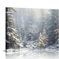 thumbnail image 1 of COMIO  Christmas Winter Holiday Wall Art Canvas Print Painting 'Magical Snow Forest Scenery' Home Décor White, Gray, Silver, Nature Landscape, 1 of 4