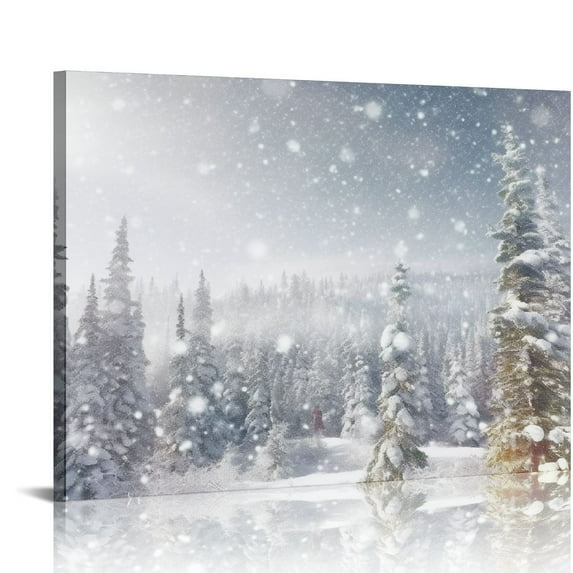 COMIO Christmas Winter Holiday Wall Art Canvas Print Painting 'Magical Snow Forest Scenery' Home Décor