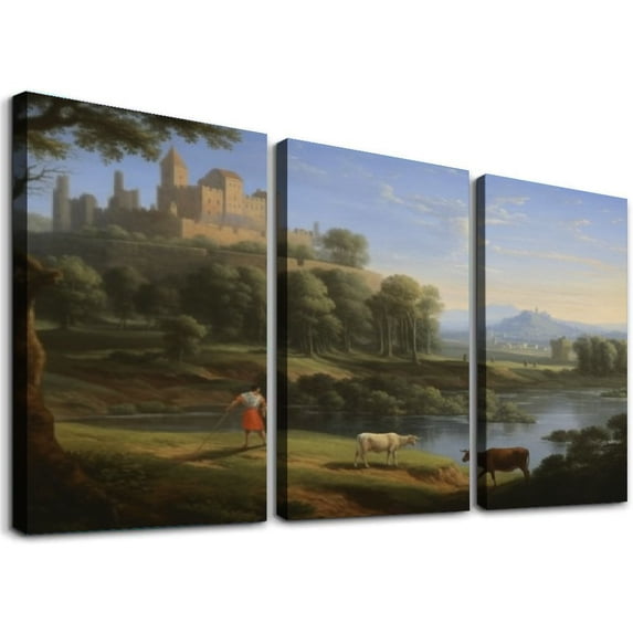 COMIO Claude Lorrain Artist Poster Canvas Wall Art Prints Poster Gifts Photo Picture Painting Posters Room Decor Home Decorative 12''x16''X3 Panels