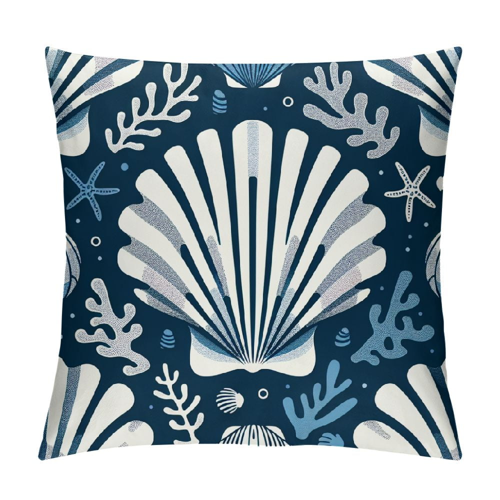 COMIO Coastal Beach Throw Pillow Covers Seahorse Starfish Shell Ocean