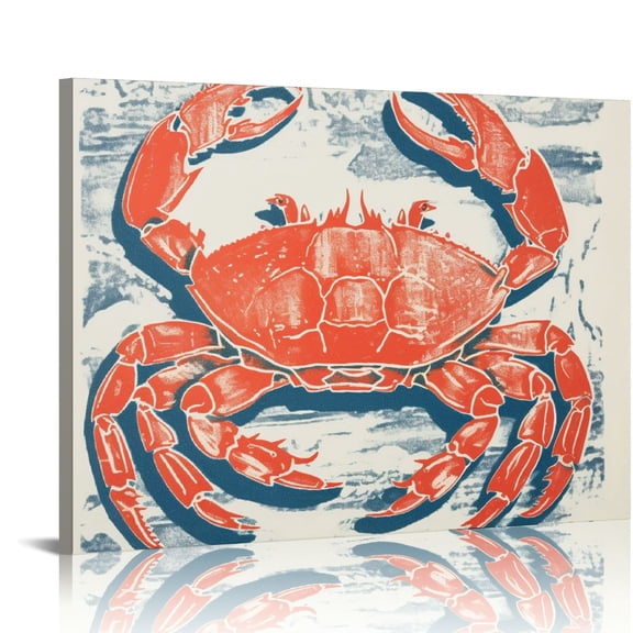 COMIO Coastal Canvas Wall Art Set Of Two Hand Painted Blue and White Crab Paintings Modern Abstract Animal Nautical Artwork with Gold Foil for Living Room Bedroom Bathroom Nursery Decor