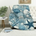 thumbnail image 1 of COMIO Coastal Throw Blanket,Beach Seashell Starfish Coral Blanket,Sea Ocean Theme Blankets for Women Men Adult Living Room,Navy Sketch Nautical Sherpa Blanket, 1 of 6