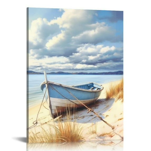 COMIO Coastal Wall Art Ocean Beach Canvas Seascape Boat Pictures Mountain Landscape Nature Painting Farmhouse Print Artwork Framed for Bathroom Living Room Bedroom Office Home Decor