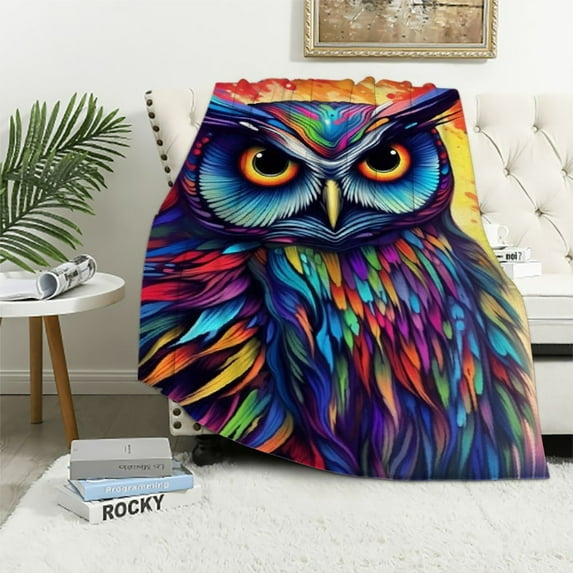 COMIO Coloful Owl Pattern Throw Blanket Soft Flannel Blankets for Bed, Sofa, Couch, Travel, Camping