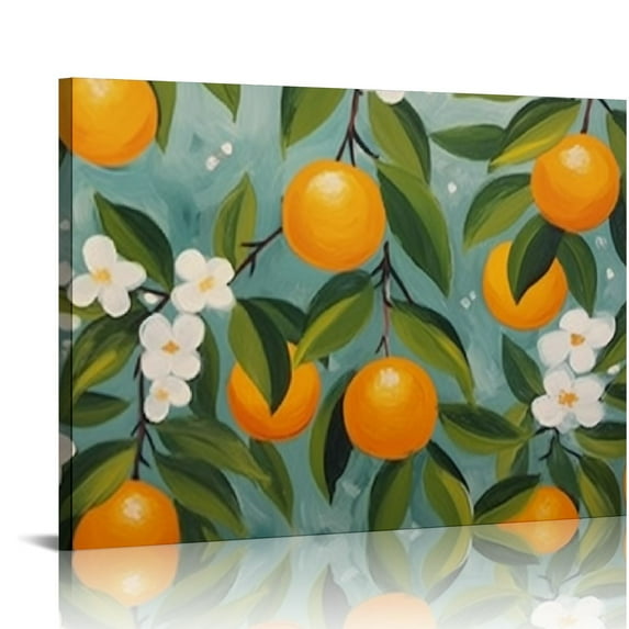 COMIO Color Watercolor Painting Fruit Wall Art Print, Modern Fruit Art Tree Orange Plate Aesthetic Poster Interesting Art Gifts Decorate Room