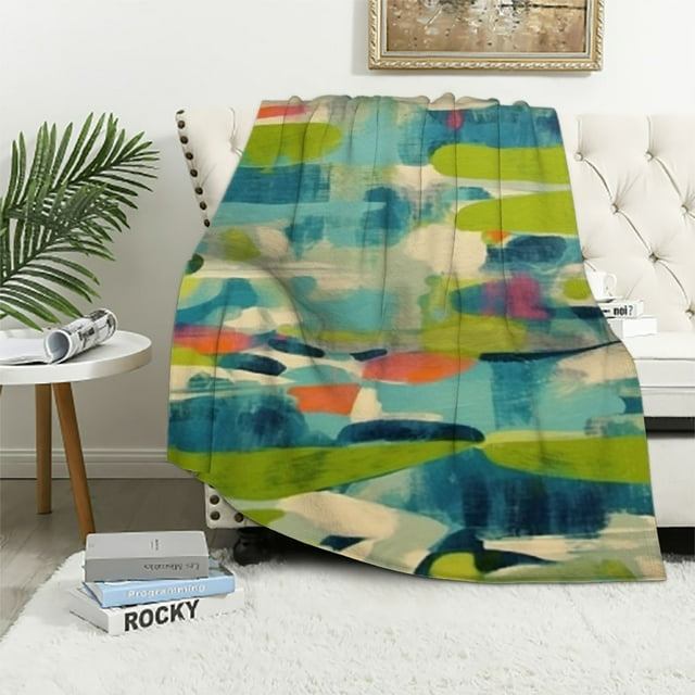 COMIO Colorful Art Tainted Pattern Boho Flannel Blanket Super Soft White