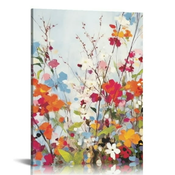 COMIO Colorful Blooming Flower Canvas Wall Art Prints Red Pink Woman Girl Room Wall Decoration Modern Framed Plant Walls Artwork for Bathroom Living Room Home Decor