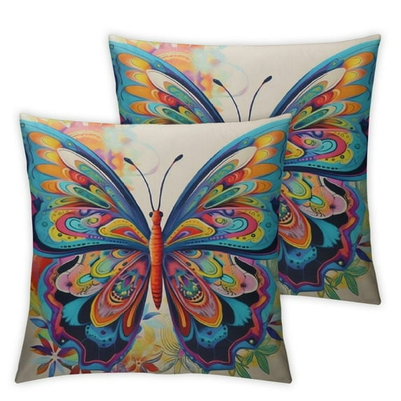 COMIO  Colorful Butterfly Decorative Throw Pillow Covers Farmhouse Cushion Cover for Home Couch Sofa Bench Decor 2pc