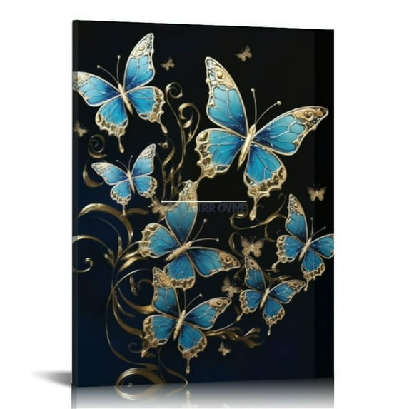 COMIO  Colorful Butterfly Wall Art, Vibrant White Gold Blue Red Butterfly Canvas Print, Modern Home Office Wall Decoration