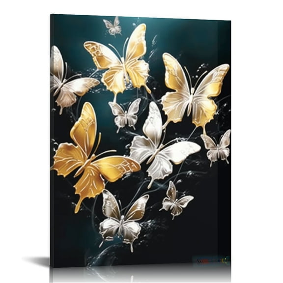 COMIO  Colorful Butterfly Wall Art, Vibrant White Gold Blue Red Butterfly Canvas Print Set, Modern Home Office Wall Decoration,