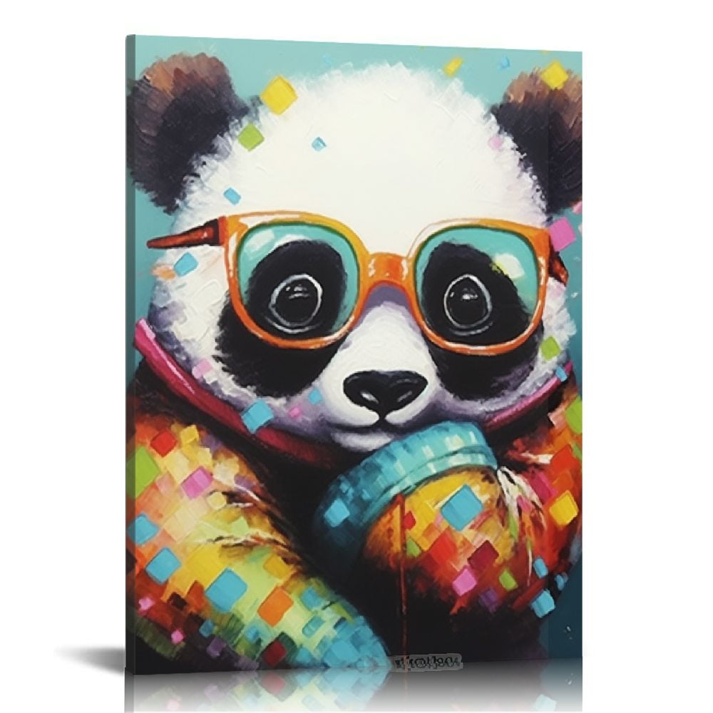 COMIO Colorful Cartoon Animal Wall Art Canvas Print Funny Cute Panda