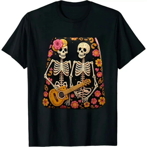 COMIO Colorful Dancing Mexican Skeletons - Cute Day Of The Dead T-Shirt