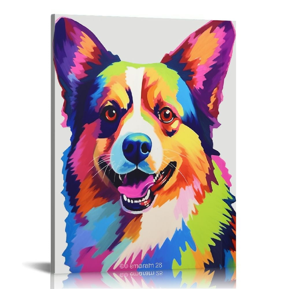 COMIO Colorful Dog Pictures Wall Decor Corgi Dog Canvas Wall Art Poster ...