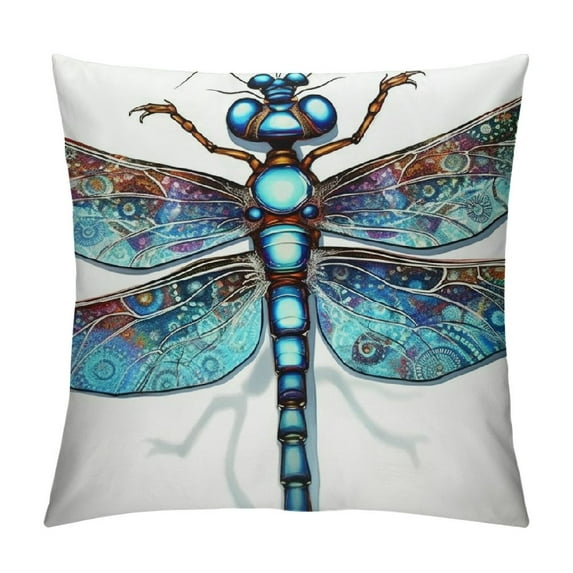 COMIO Colorful Dragonfly Throw Pillow Cover Blue Teal Turquoise Watercolor Decorative Soft Square Cushion Case Spring Summer Animal Home Decor Couch Sofa Standard Accent Pillowcase