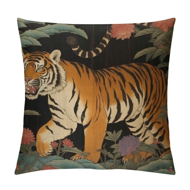 COMIO Colorful Flower Animal Print Tiger Farmhouse Sofa Pillow Cover