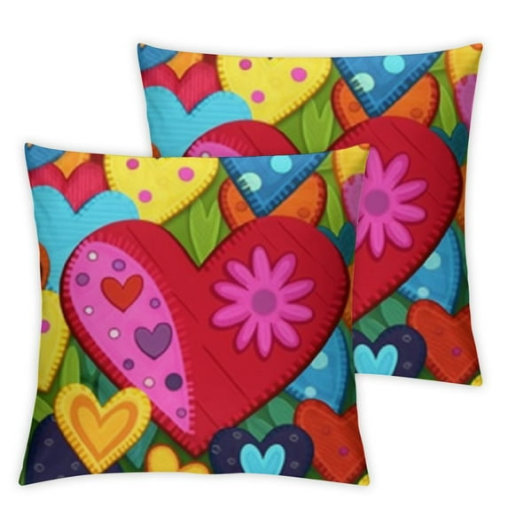 COMIO Colorful Hearts Valentines Pillow Covers Valentines Lumbar Decorative Throw Pillows Decoration Holiday Home for Sofa 2pc