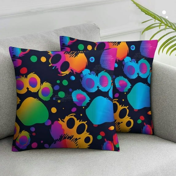 COMIO Colorful Paw Print Throw Pillow Covers, Cat Footprint Pillow Cover Decorative Cushion Case for Home Couch Sofa Bed 2 pcs White