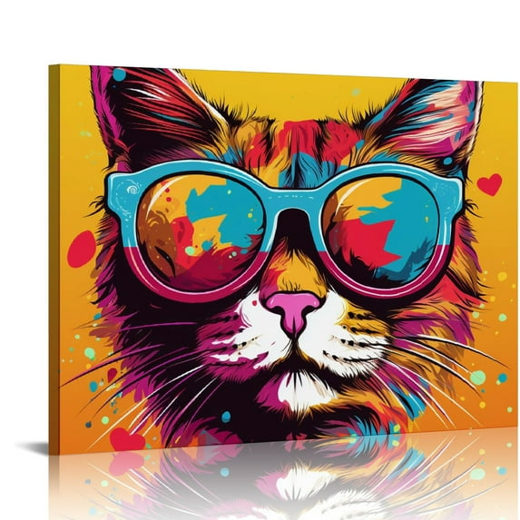 COMIO Colorful Pop Animal Pictures Wall Decor Lovely Cat Decor Watercolor Cat Wall Art Cat Pop Art Decor Cat Gifts for Cat Lovers Cat Wall Decor for Home Ready to Hang