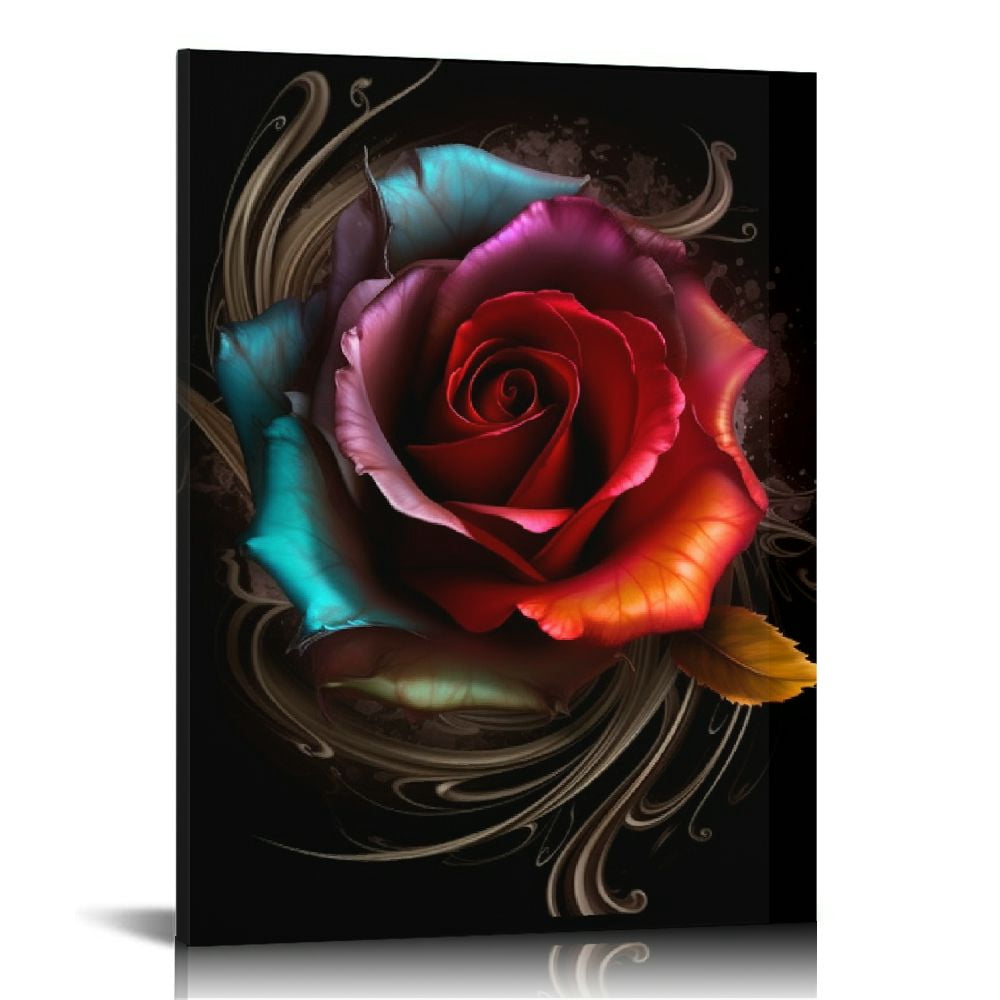 COMIO Colorful Rose Wall Art Abstract Graffiti Rainbow Flower Canvas ...