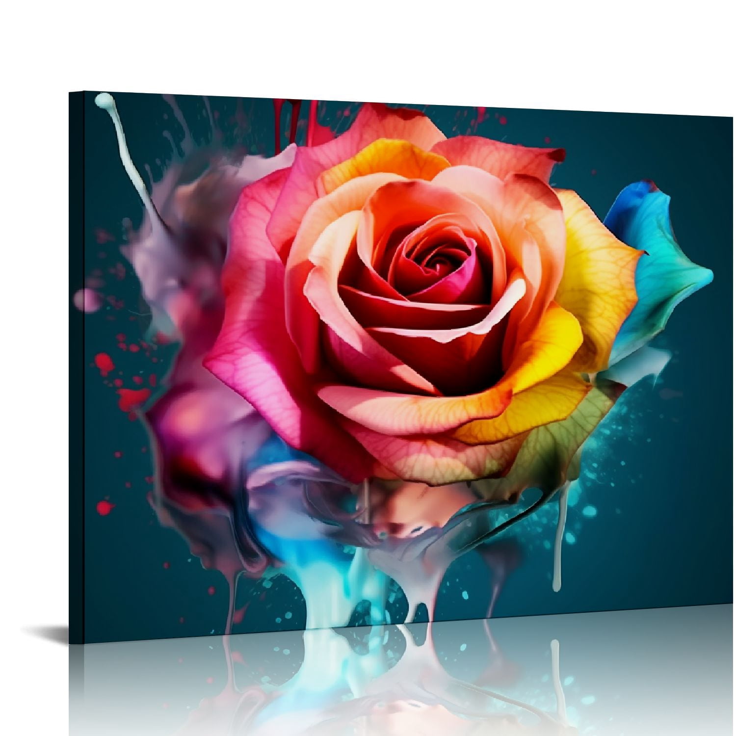 COMIO Colorful Rose Wall Art Abstract Graffiti Rainbow Flower Canvas ...