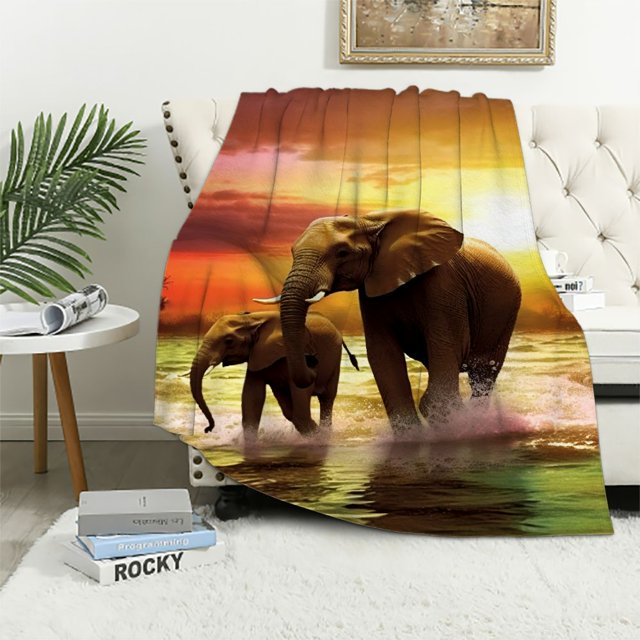 COMIO Colorful Seaside Elephants Blanket Soft Fluffy Throw for Women