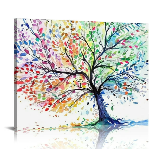 COMIO  - Colorful Seasons Tree of Life Canvas Print Paintings Wall Art Modern Landscape Abstract Tree Artwork for Living Room Bedroom Home Kids Room Decoration Framed Ready to Hang