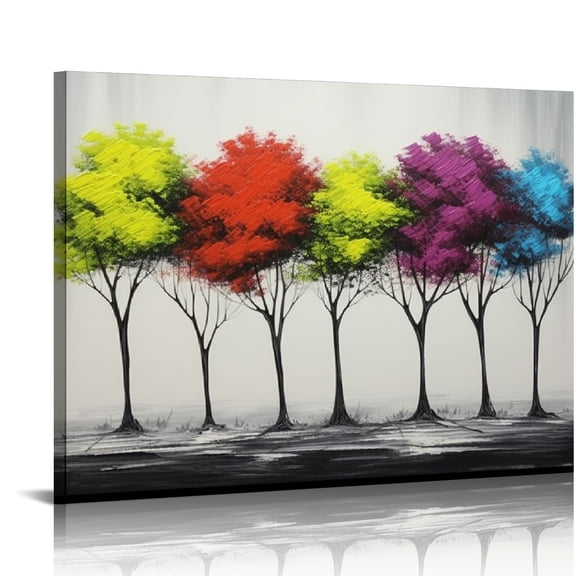 COMIO Colorful Tree Oil Painting on Canvas Modern Abstract Landscape Wall Art Decor Artwork