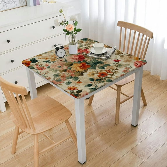 COMIO Colorful Wildflowers Watercolor Floral Red Poppy Peony Daisy Nature Bright Washable Square Tablecloth for Home Kitchen Outdoor Decoration White