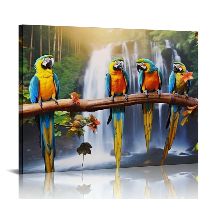Curated visual reference: Wall Mounted Living Space For Macaws Reference: Comio Colourful Parrots Macaws Poste Poster Decorative Painting Canvas