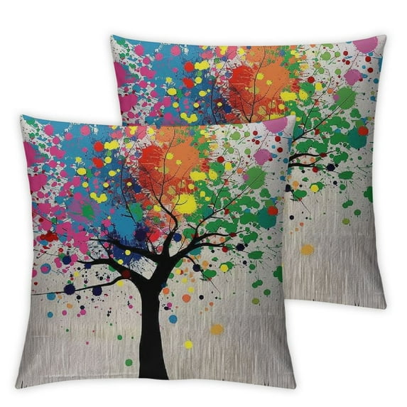 COMIO Colourful Tree Painting Square Decorative Throw Pillow Cover 2pc