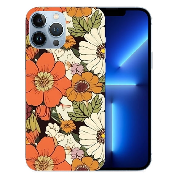 COMIO Compatible with iPhone 14 Plus Case, Vintage Retro 70s Floral Aesthetic Hippie Groovy Yellow Brown White Flowers Case Sof Shockproof Slim Case for Women Men