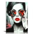 thumbnail image 1 of COMIO Contemporary Wall Art Modern Fashion Women with Red Lip Canvas Print Stylish Feminine Wall Art Painting Framed Cityscape Piture Ready to Hang for Home Decoration, 1 of 5
